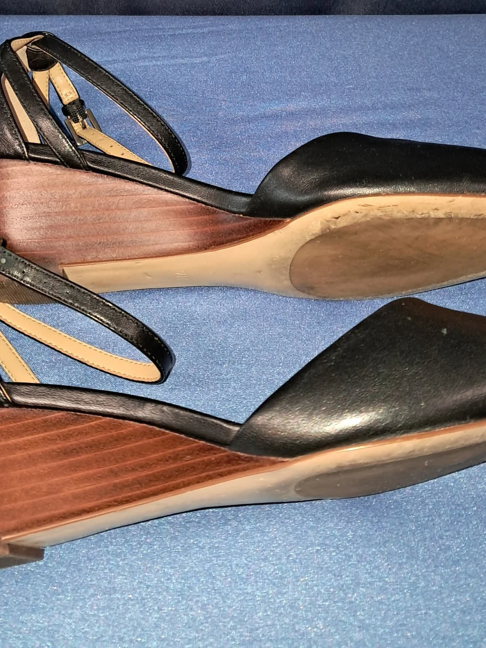 Talbots Black and Tan Leather Wedge Sandals